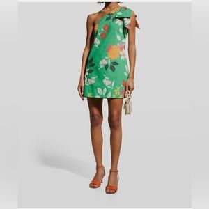 Cara Cara Women's Green Edie One Shoulder Bow Floral Mini Dress size M